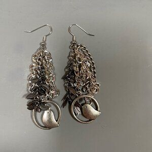 Mixed Metal Chain Earrings with Bird Accent